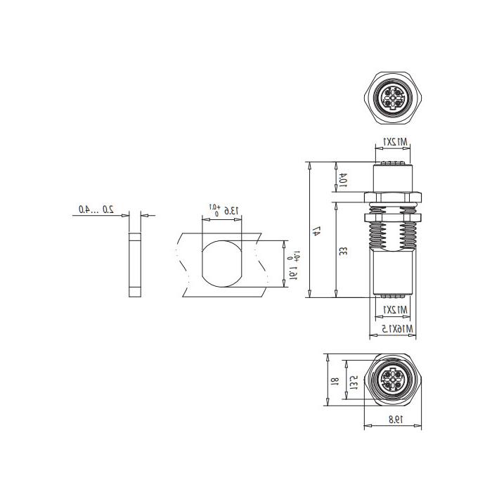 M12 4Pin D-coded、母头直型转母头直型、0C4E41 